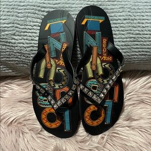 Christian Louboutin Black Multicolor Flip-Flops